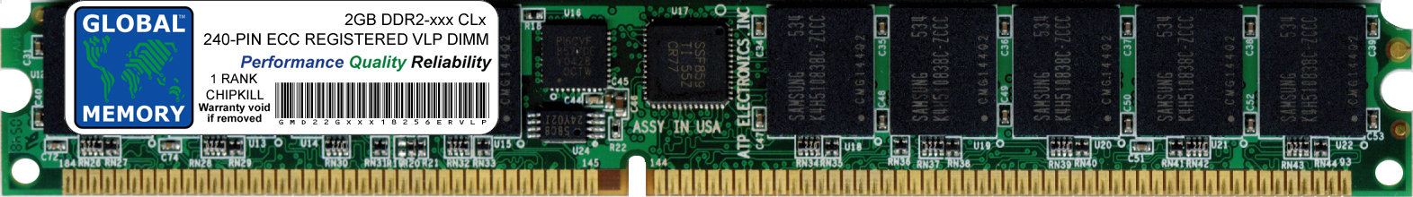 2GB DDR2 400/533/667MHz 240-PIN ECC REGISTERED VLP DIMM (VLP RDIMM) MEMORY RAM FOR SERVERS/WORKSTATIONS/MOTHERBOARDS (1 RANK CHIPKILL)